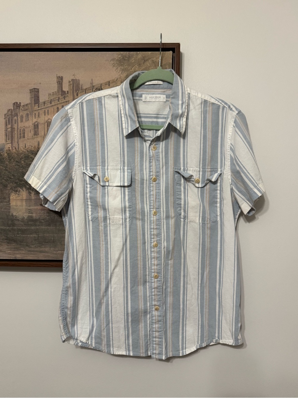 Lucky Brand Blue and White Striped Short-Sleeve Button-Down